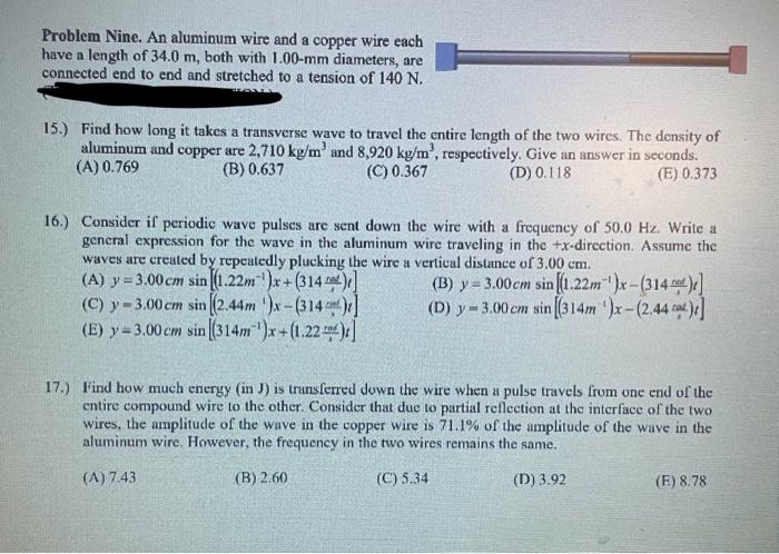 Solved Problem Nine. An aluminum wire and a copper wire each | Chegg.com