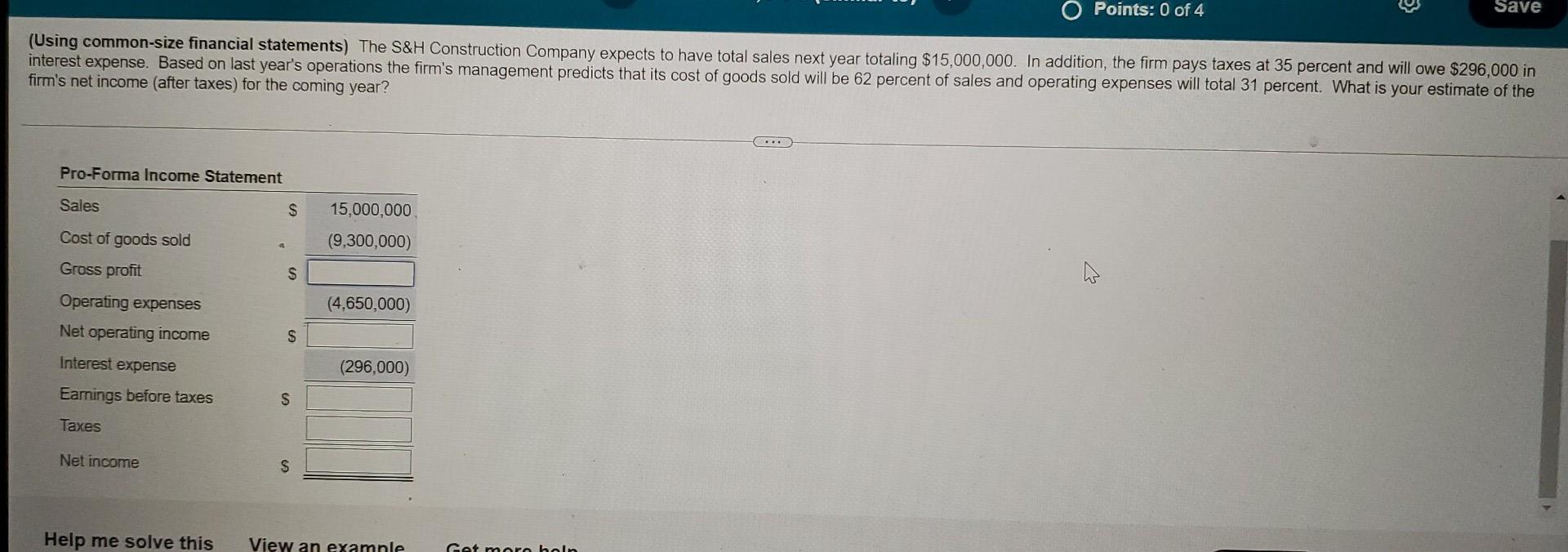 Solved Points 0 of 4 Save (Using commonsize financial