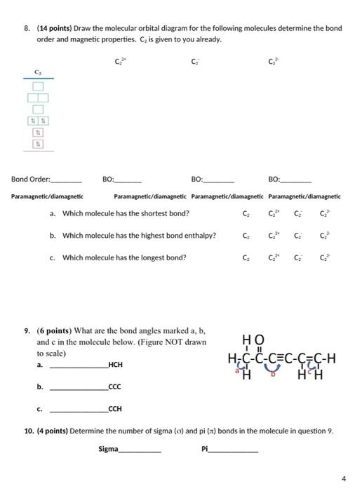 Solved 8. (14 points) Draw the molecular orbital diagram for | Chegg.com