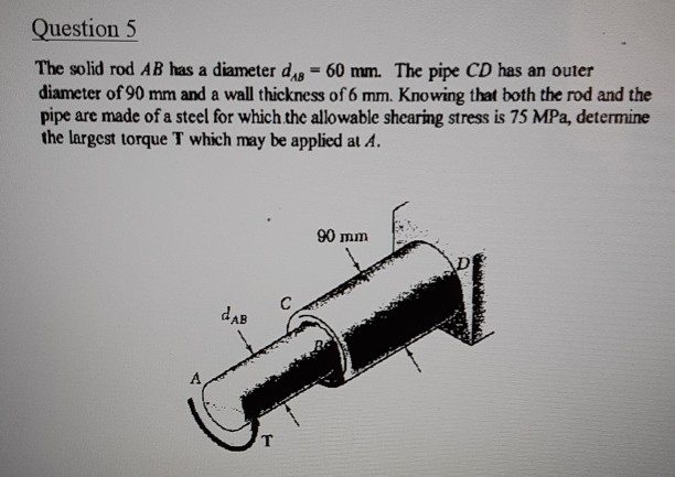 Solved Question 5 The solid rod AB has a diameter dng 60 mm. | Chegg.com