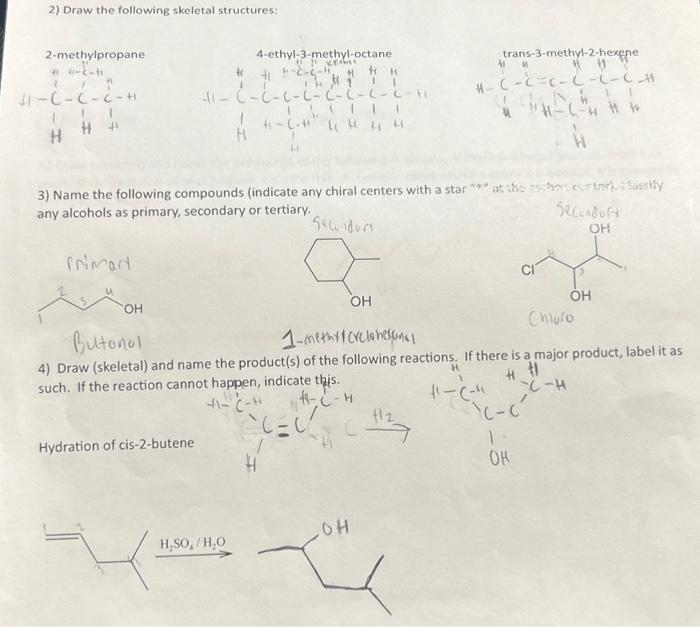 2) Draw the following skeletal structures: any | Chegg.com