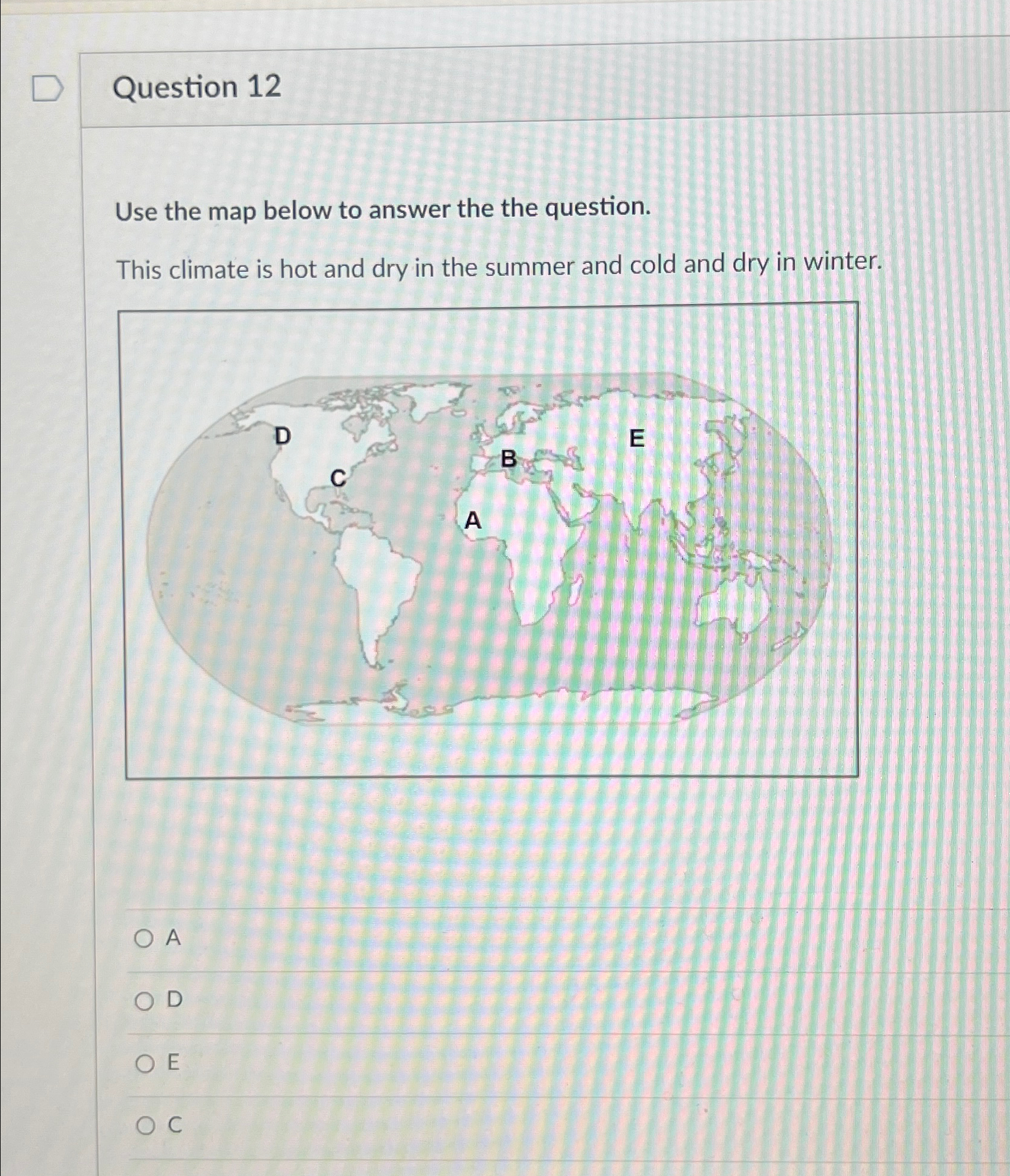 Solved Question 12Use the map below to answer the the | Chegg.com