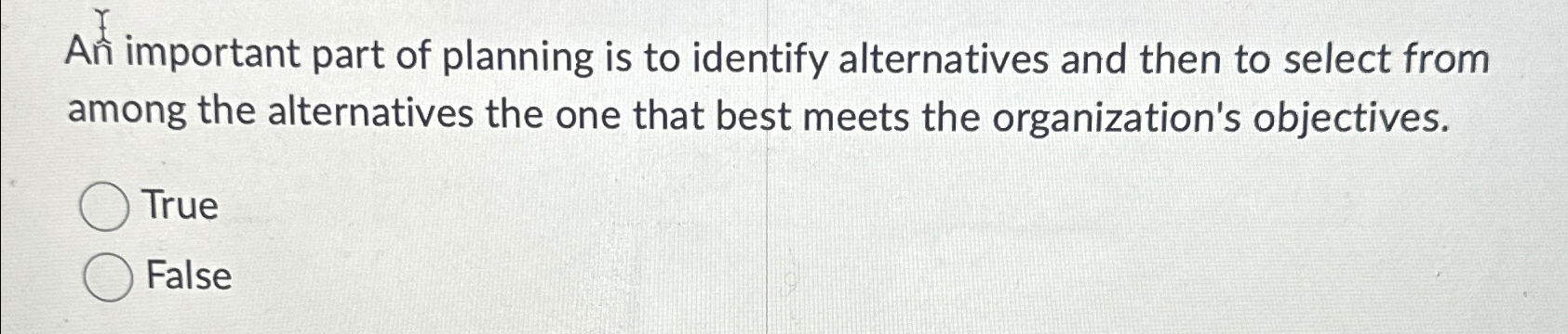 Solved Añ ﻿important part of planning is to identify | Chegg.com