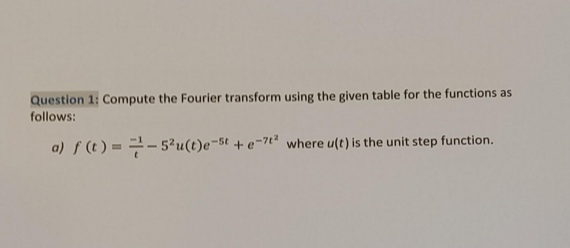 Solved Question 1: Compute The Fourier Transform Using The | Chegg.com