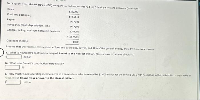 Solved For A Recent Year, MCDonald's (MCD) Company-owned | Chegg.com