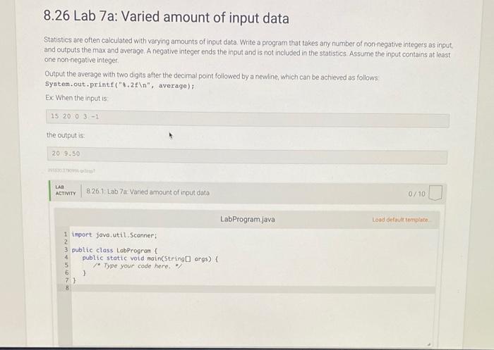 Solved 8.26 Lab 7a: Varied amount of input data Statistics | Chegg.com