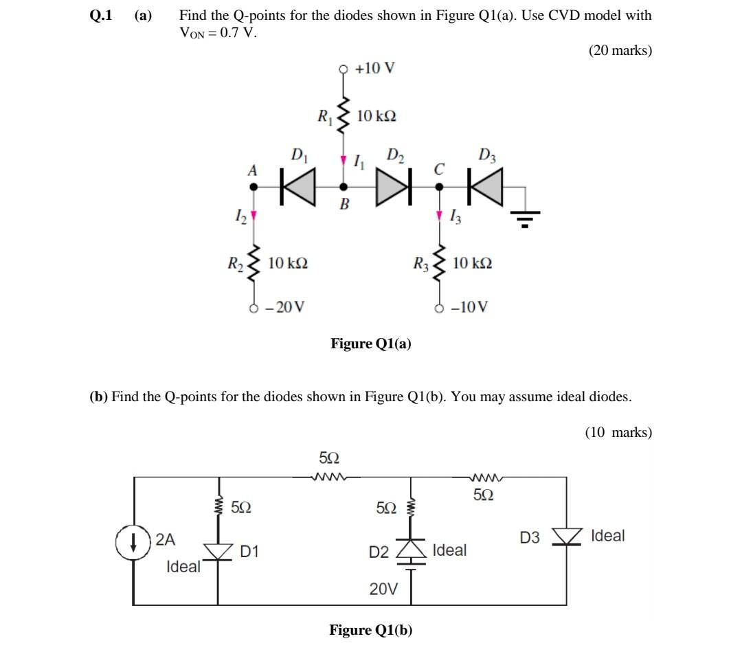 Solved Q.1 (a) Find the Q-points for the diodes shown in | Chegg.com