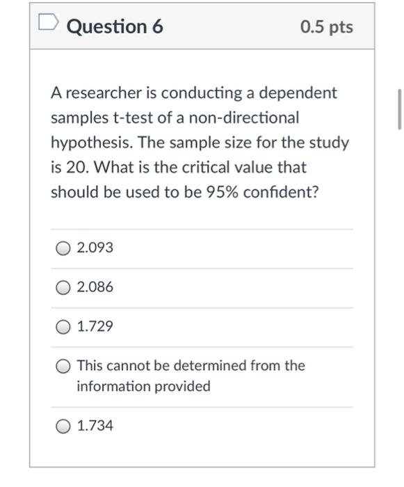 Solved Question 6 0 5 Pts A Researcher Is Conducting A Chegg