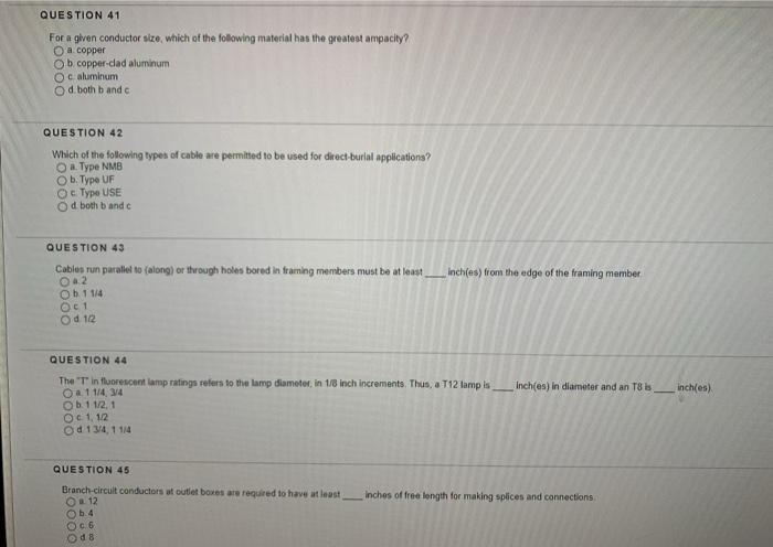 Solved QUESTION 41 For a given conductor size, which of the | Chegg.com