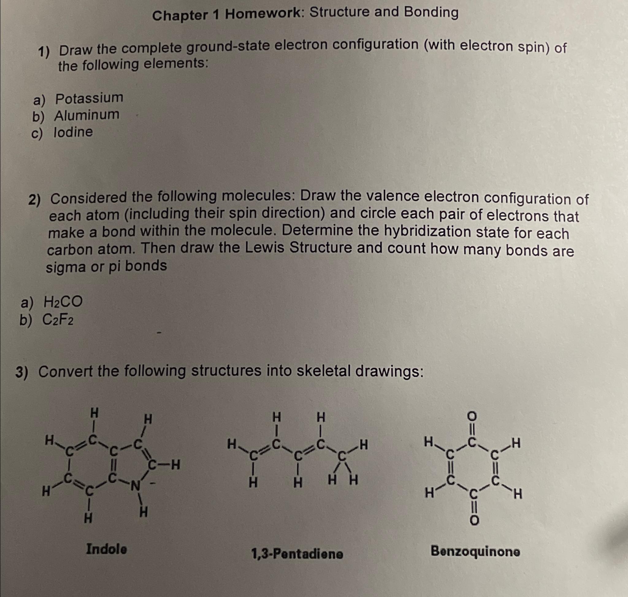 Solved Chapter 1 ﻿Homework: Structure and BondingDraw the | Chegg.com
