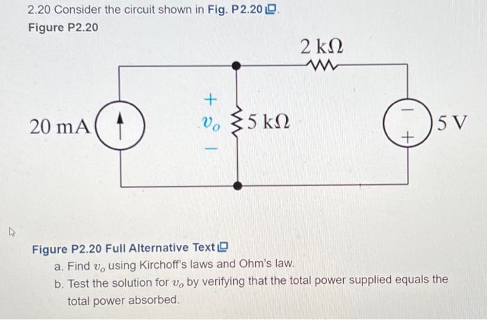 Solved K 2.20 Consider the circuit shown in Fig. P 2.20 LD. | Chegg.com