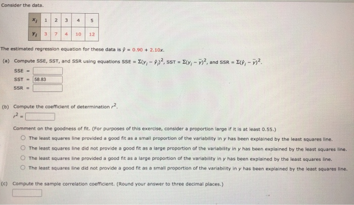 Solved Consider the data. X 1 3 4 5 2 7 Y 3 4 10 12 The | Chegg.com