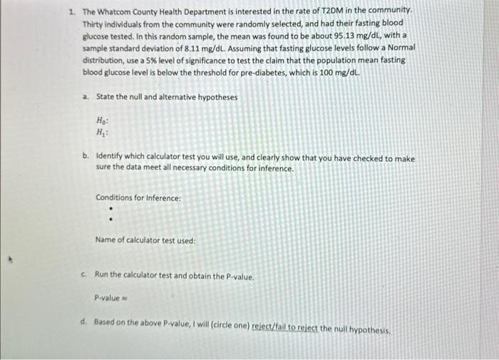 Solved 1 the whatcom county health department is interested chegg