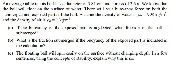 Solved An average table tennis ball has a diameter of 3.81 | Chegg.com