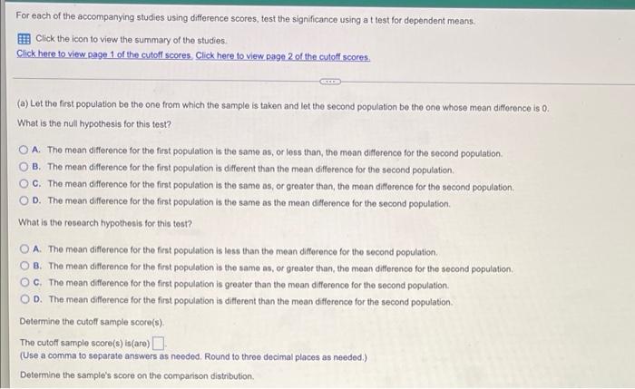 Solved For each of the accompanying studies using difference | Chegg.com