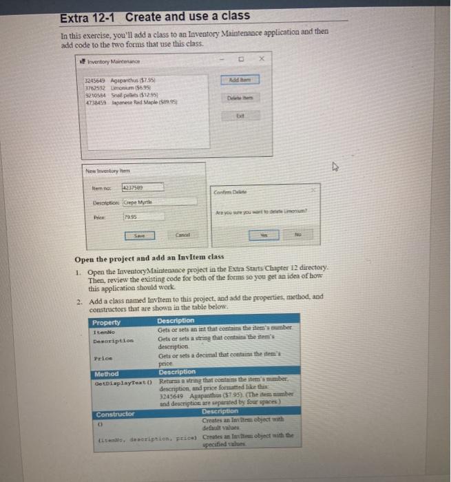 Extra 12-1 Create and use a class In this exercise, | Chegg.com