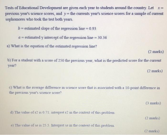 Solved Tests of Educational Development are given each year | Chegg.com