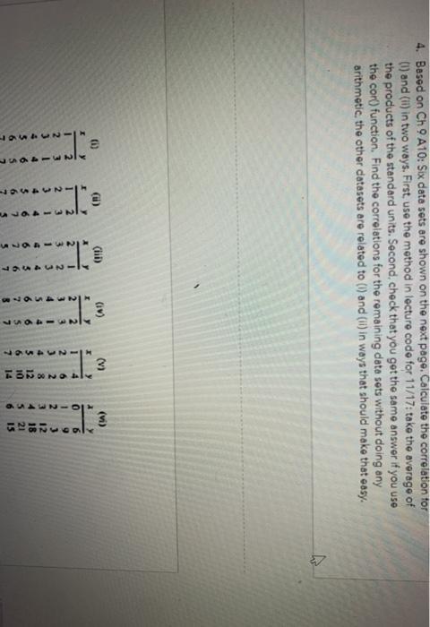 4. Based on Ch 9 A10: Six data sets are shown on the | Chegg.com