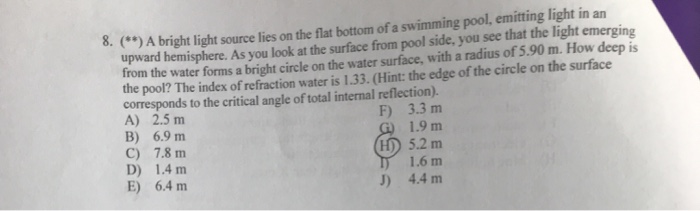 Solved 8. (**) A bright light source lies on the flat bottom | Chegg.com