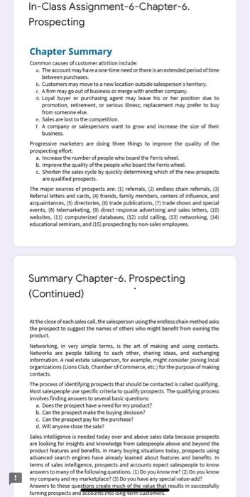 Solved In-Class Assignment-6-Chapter-6. Prospecting Chapter | Chegg.com