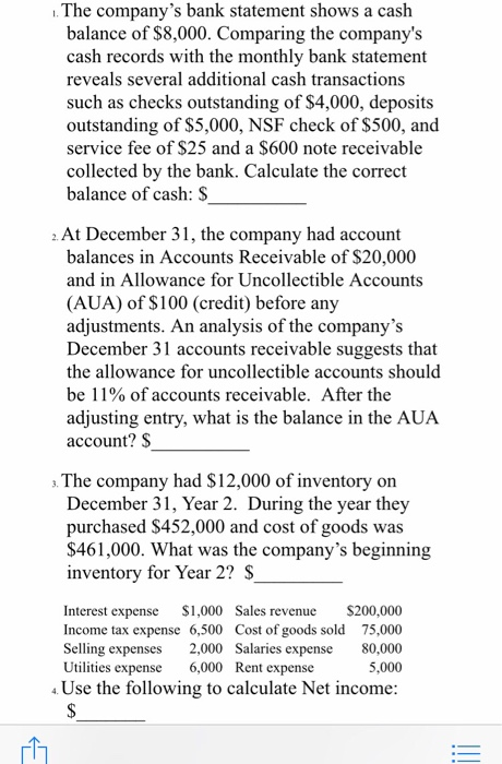 Solved The company's bank statement shows a cash balance of | Chegg.com