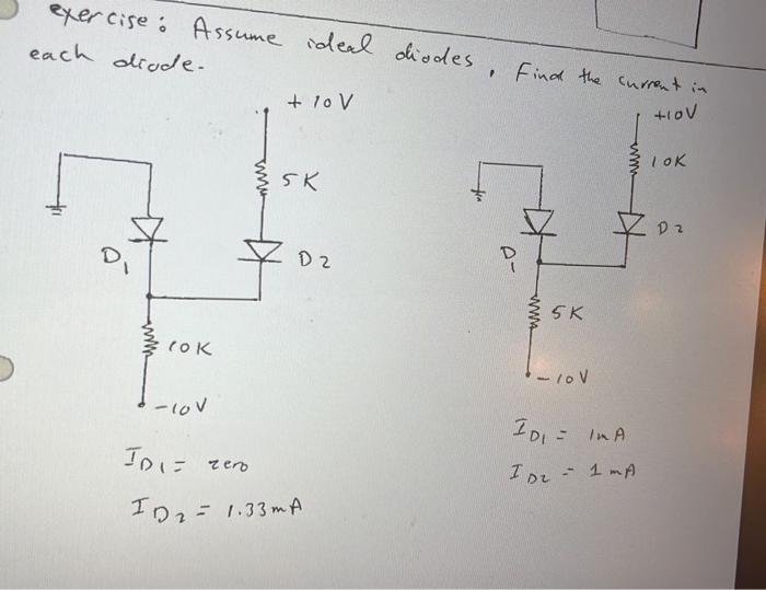 Solved exercise Assume ideal diodes. Find the current in