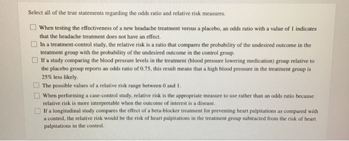 Select All Of The True Statements Regarding The Odds Chegg Com
