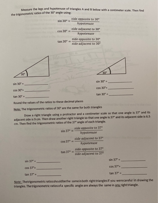 Solved Find the trigonometric ratios for the 48°angle in | Chegg.com
