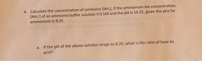 Solved 4. Calculate The Concentration Of Ammonia [NH,], If | Chegg.com