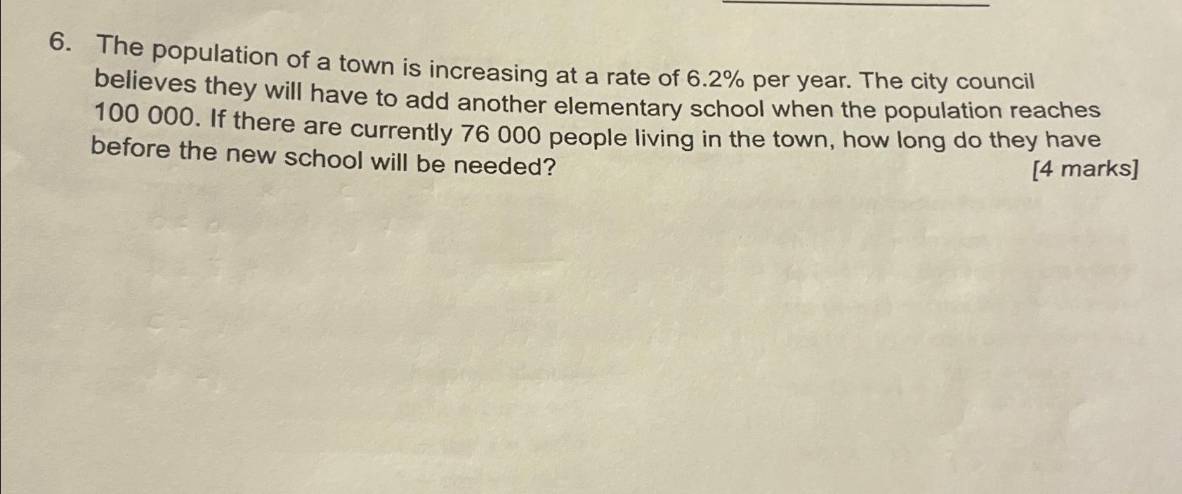 Solved The population of a town is increasing at a rate of | Chegg.com