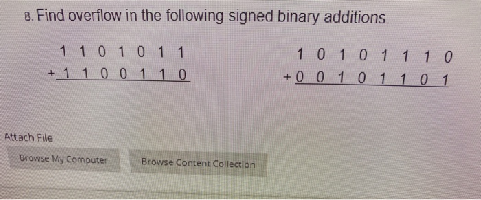 Solved 8. Find overflow in the following signed binary | Chegg.com