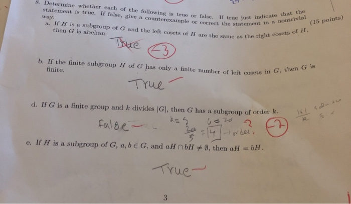 Solved 8. Determine whether each of the following is true or | Chegg.com