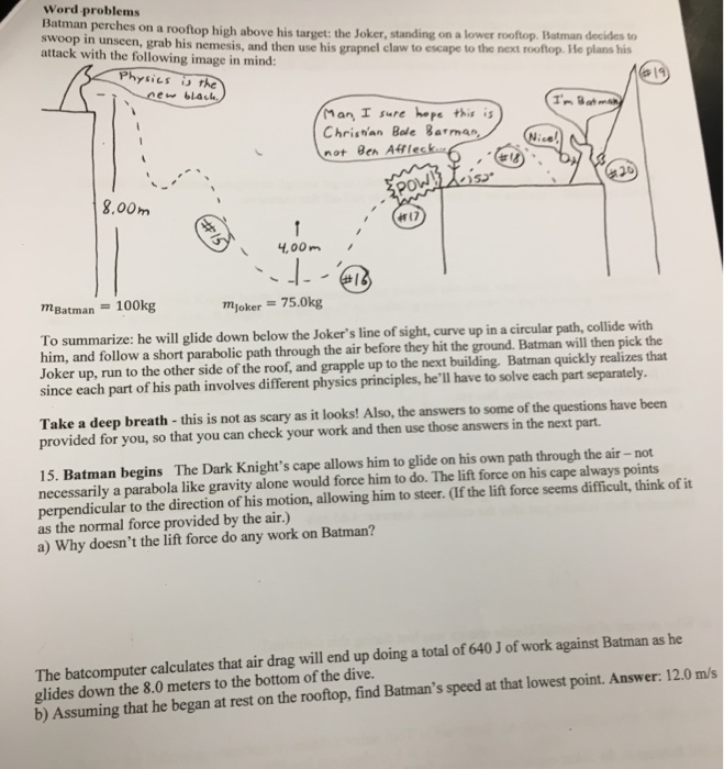 Solved Word problems Batman perches on a rooftop high above | Chegg.com