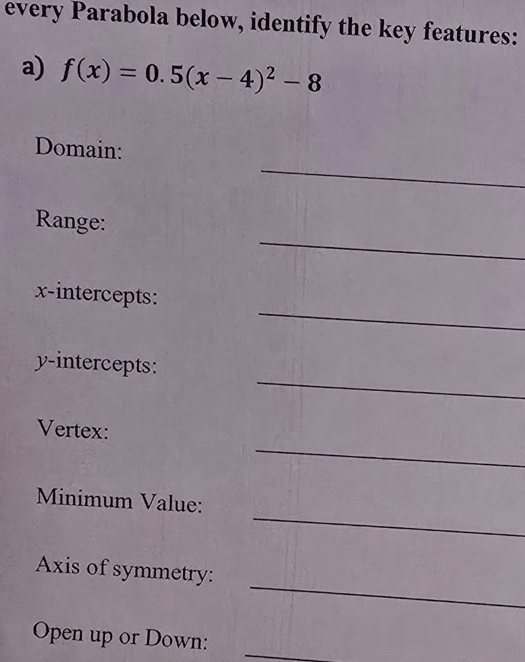 Solved every Parabola below, identify the key | Chegg.com