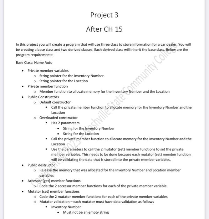 Solved In this project you will create a program that will | Chegg.com