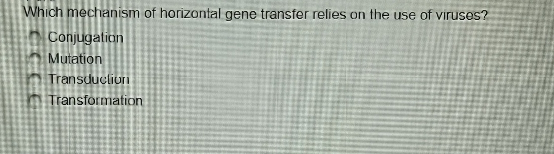 Solved Which mechanism of horizontal gene transfer relies on | Chegg.com