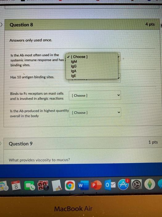 Solved Question 8 4 pts Answers only used once. Is the Ab | Chegg.com