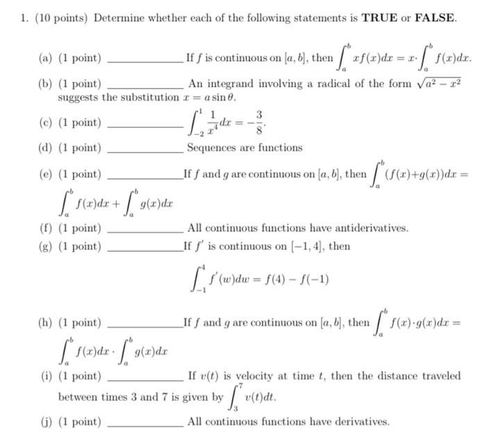 Solved 1 10 Points Determine Whether Each Of The Chegg Com