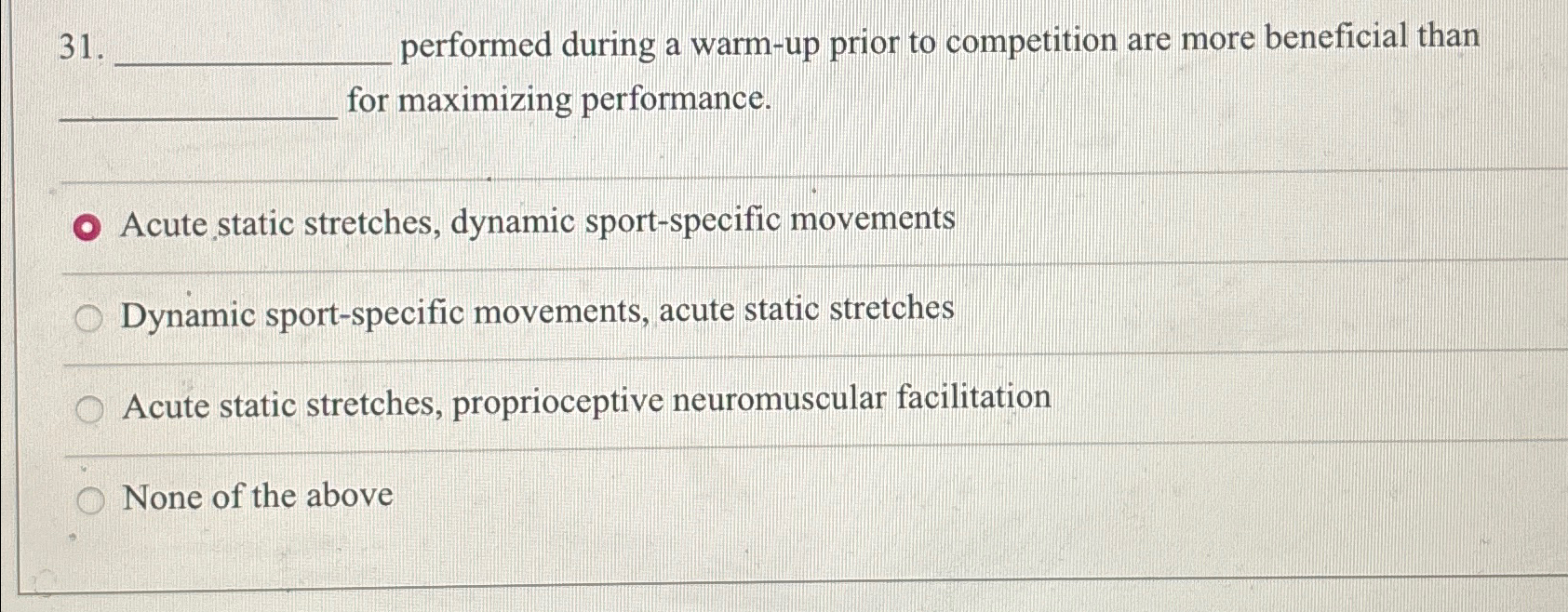 Solved ﻿performed during a warm-up prior to competition | Chegg.com