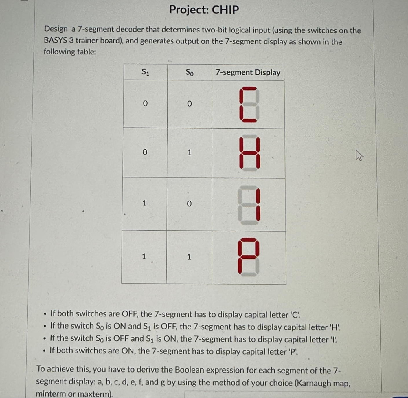 Solved Project: CHIPDesign a 7-segment decoder that | Chegg.com