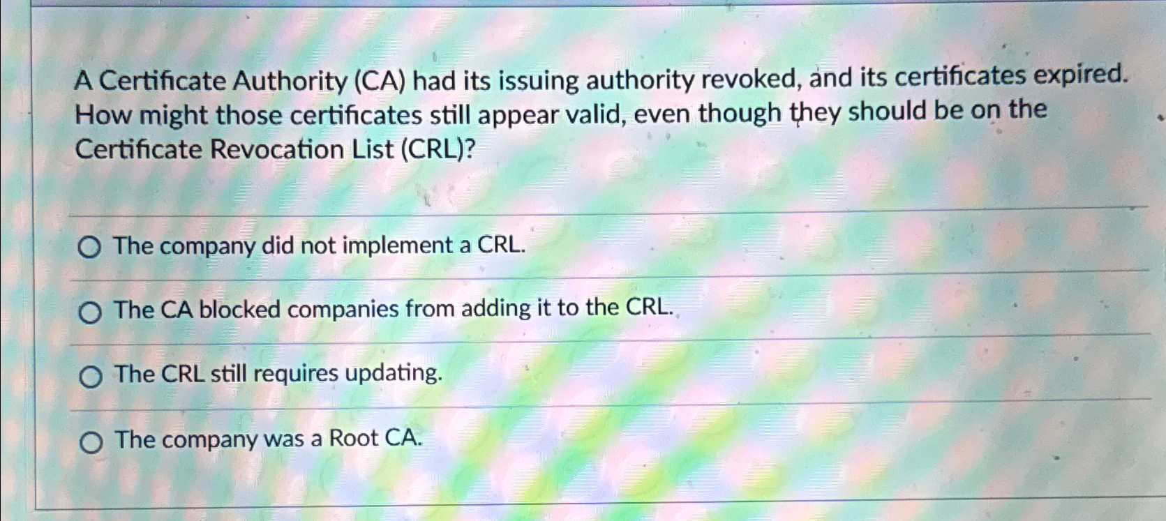 Solved A Certificate Authority (CA) ﻿had its issuing | Chegg.com
