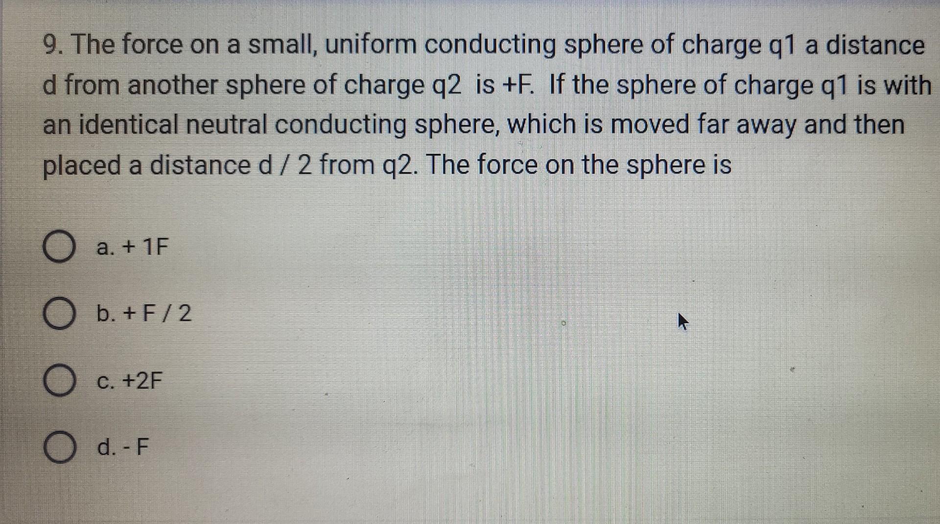 Solved 9. The force on a small, uniform conducting sphere of | Chegg.com