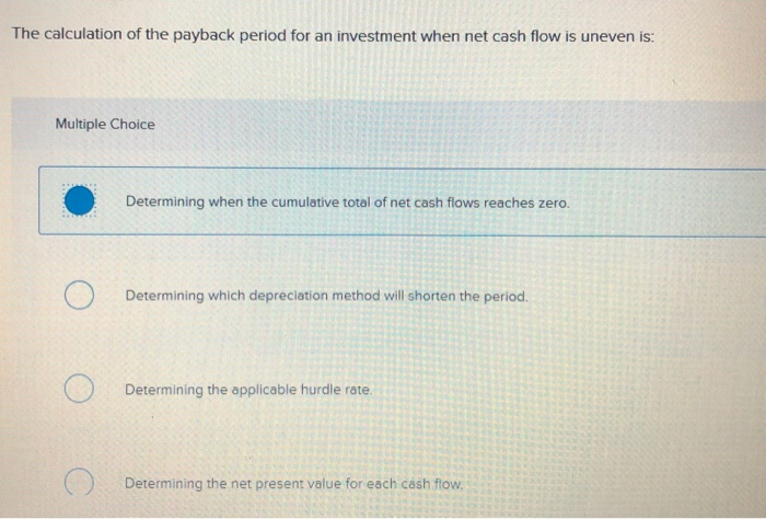 Solved The Calculation Of The Payback Period For An Inves Chegg