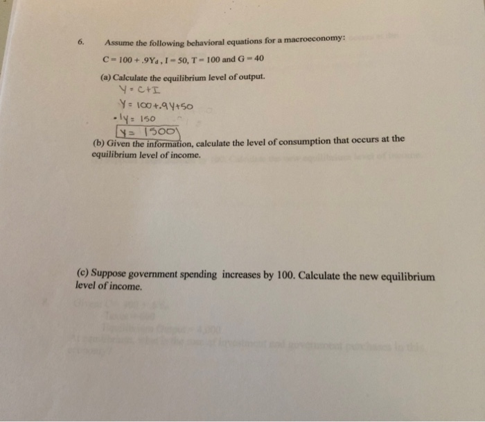 Solved 6. Assume the following behavioral equations for a | Chegg.com