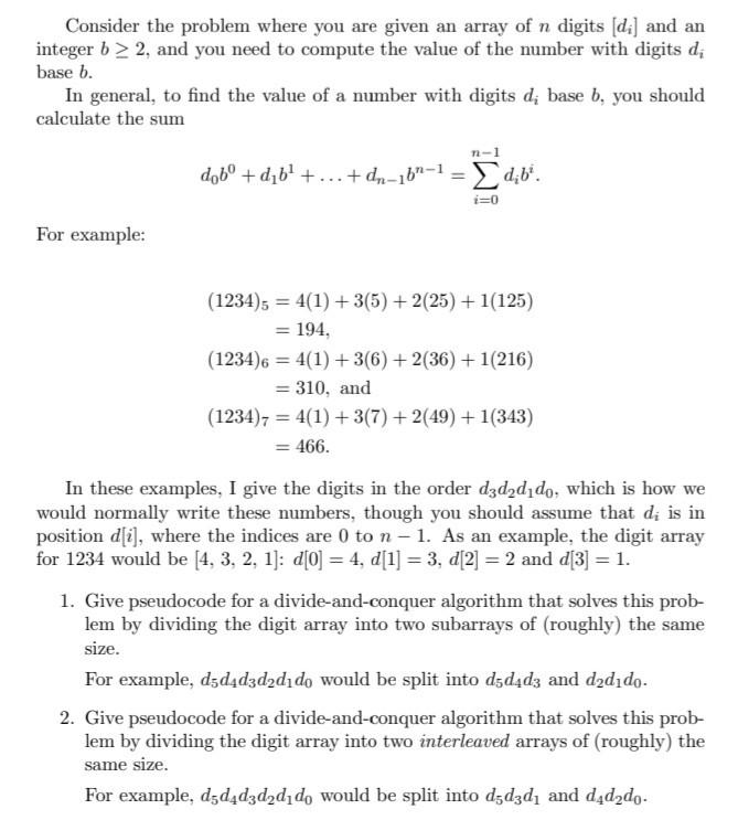 Solved Consider the problem where you are given an array of | Chegg.com