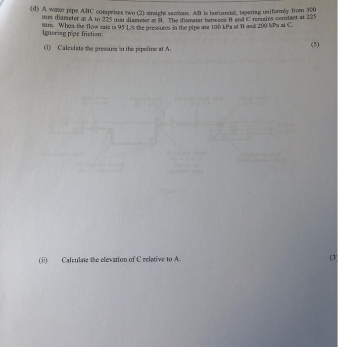 Solved (1) A water pipe ABC comprises two (2) straight | Chegg.com