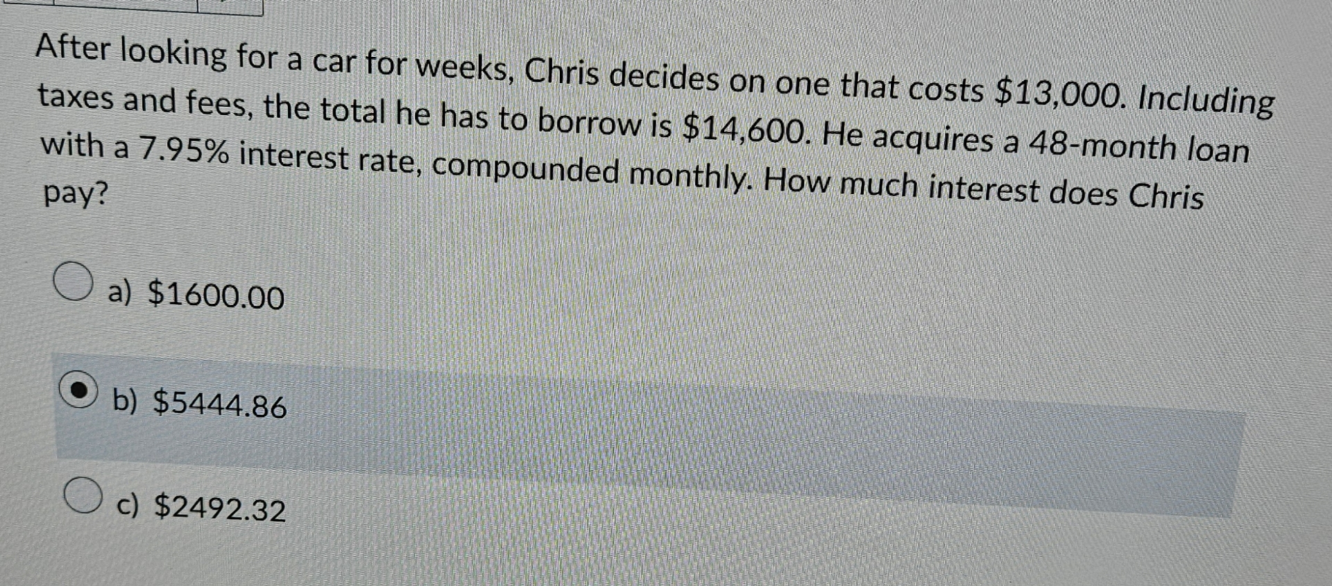 Solved After looking for a car for weeks, Chris decides on | Chegg.com