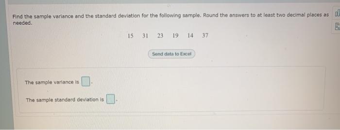Solved Find the sample variance and the standard deviation | Chegg.com
