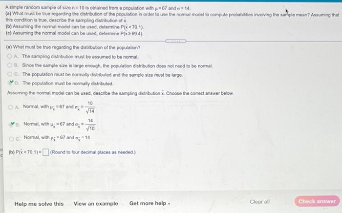 Solved A simple random sample of size = 10 is obtained from | Chegg.com