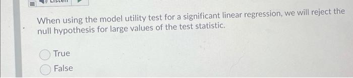 Solved When using the model utility test for a significant | Chegg.com